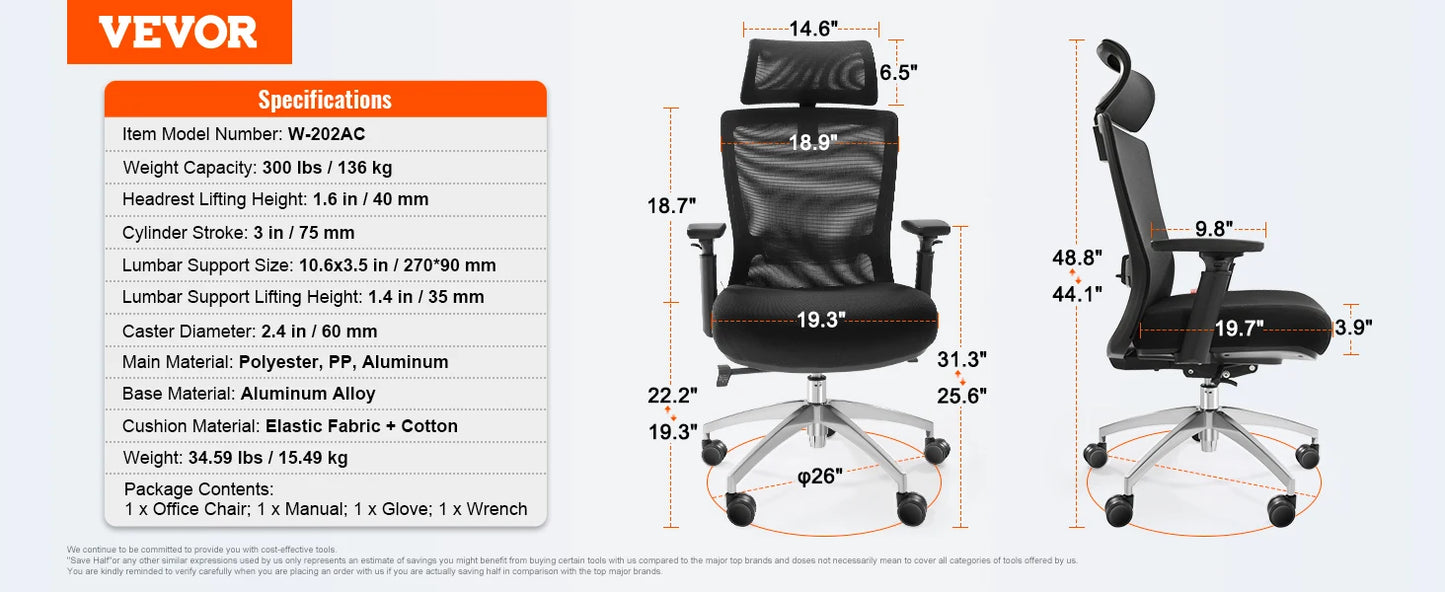 SucceBuy Ergonomic Office Chair w/ Slide Seat/ Mesh Seat/ Adjustable Lumbar Support Angle & Height Adjustable Home Office Chair