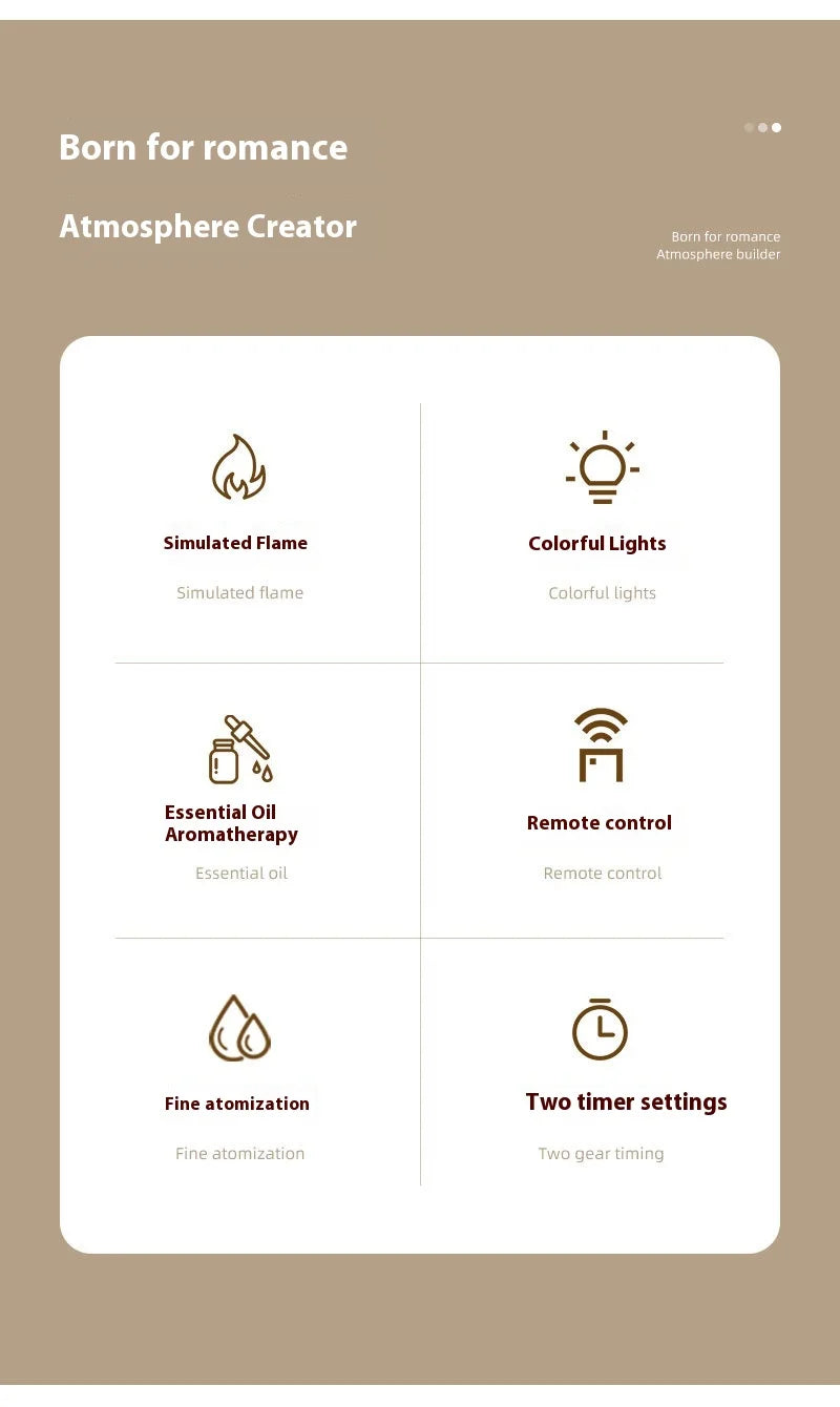 Simulated Bonfire Flame Diffuser Room Ultrasonic Fire Humidifier 250ml Fireplace Essential Oil Aroma Diffuser with Timer