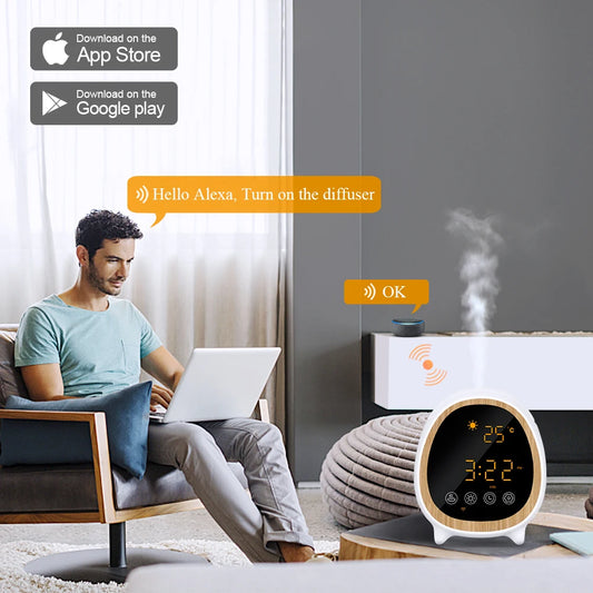 200ml Touch Screen Essential Oil Scent Diffuser Household Portable Tuya Wifi Weather Clock Smart Aroma Diffuser