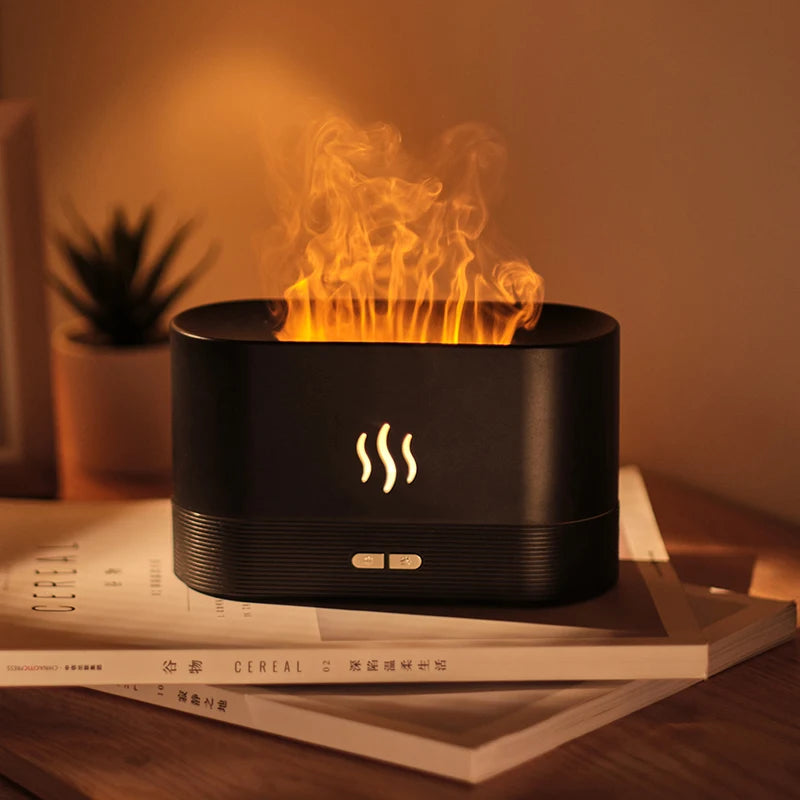 Hot Selling 180ml Air Scent Humidifier Simulation Flame Essential Oil Diffuser Portable LED Night Light Aroma Diffuser for Home