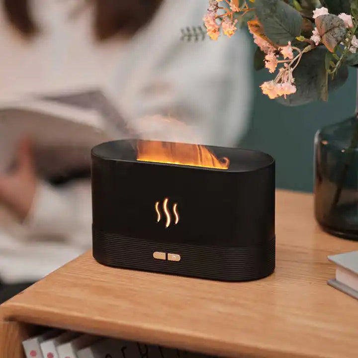 Hot Selling 180ml Air Scent Humidifier Simulation Flame Essential Oil Diffuser Portable LED Night Light Aroma Diffuser for Home