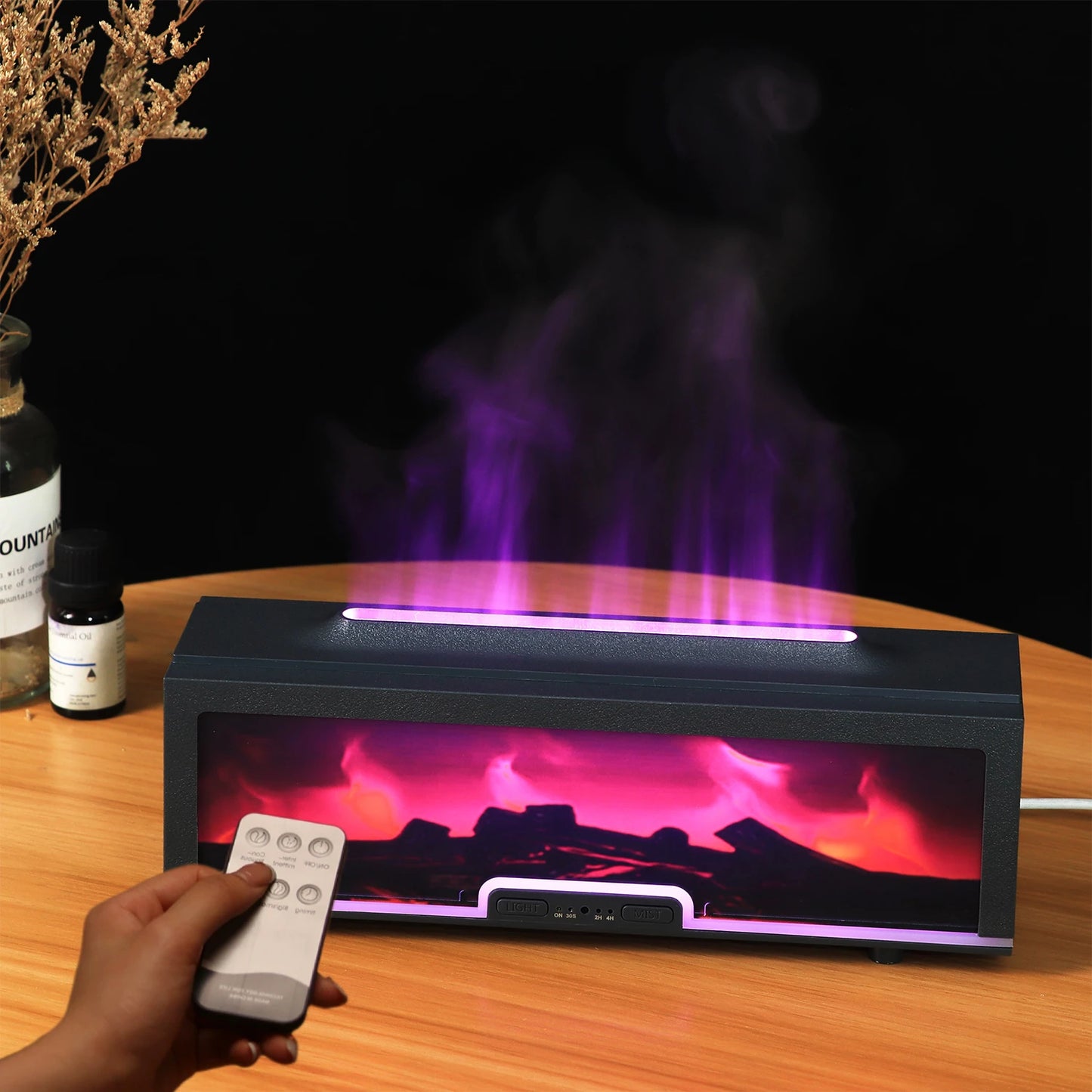 Factory Wholesale  Fireplace Diffuser 200ml Convenient Desktop Aromatherapy Machine with Remote Control Essential Oil Humidifier