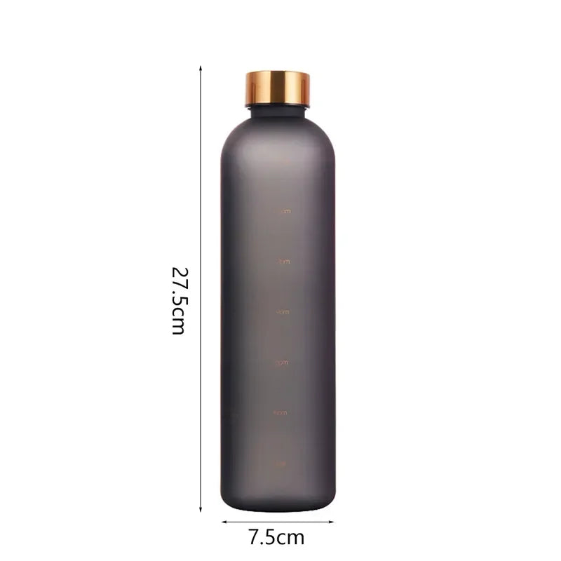 New 1L Water Bottle with Time Stamp BPA Free Reusable Fitness Sports Outdoor Travel Leakproof Water Cup Frosted Kettle