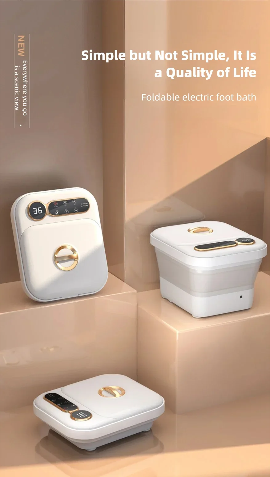 Automatic Foot Spa Bath Massager with Screen Touch Controller Warm Heated Electric Roller for Feet Washing Fatigue Relief Gift