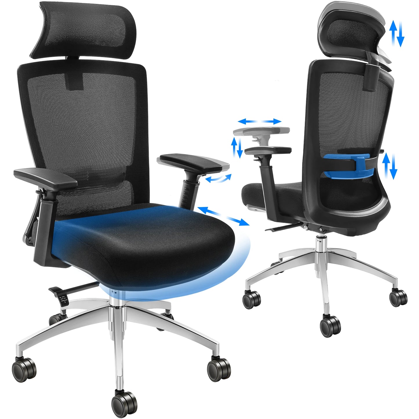 SucceBuy Ergonomic Office Chair w/ Slide Seat/ Mesh Seat/ Adjustable Lumbar Support Angle & Height Adjustable Home Office Chair