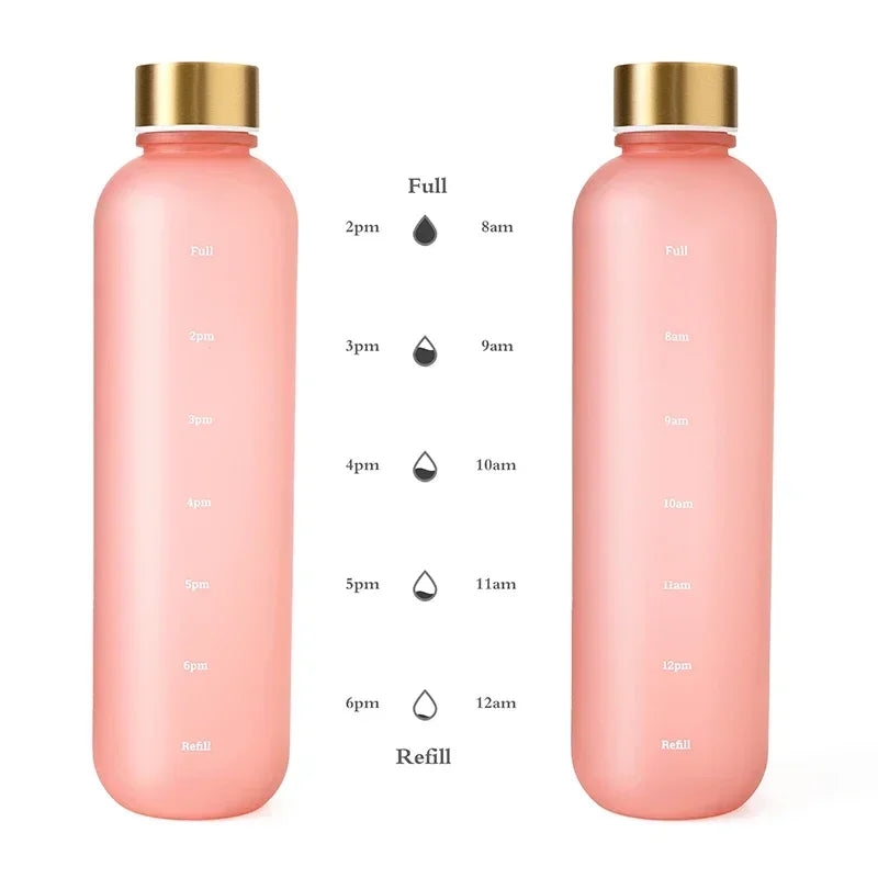 New 1L Water Bottle with Time Stamp BPA Free Reusable Fitness Sports Outdoor Travel Leakproof Water Cup Frosted Kettle