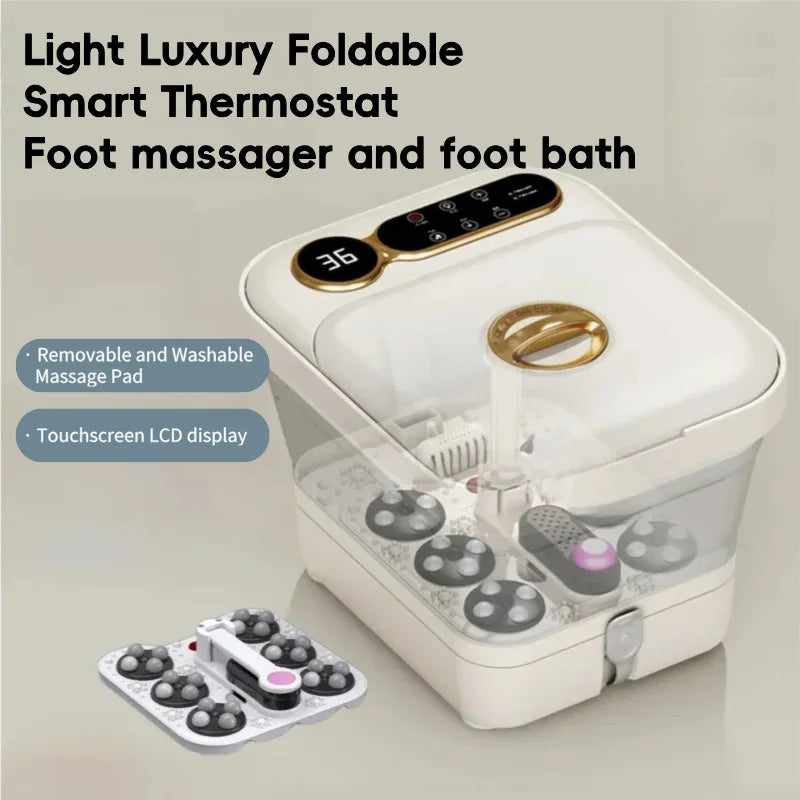 Automatic Foot Spa Bath Massager with Screen Touch Controller Warm Heated Electric Roller for Feet Washing Fatigue Relief Gift