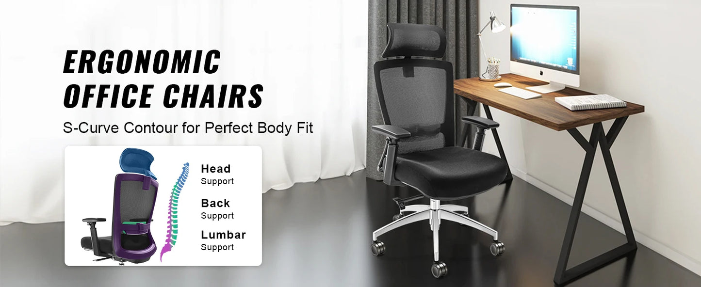 SucceBuy Ergonomic Office Chair w/ Slide Seat/ Mesh Seat/ Adjustable Lumbar Support Angle & Height Adjustable Home Office Chair
