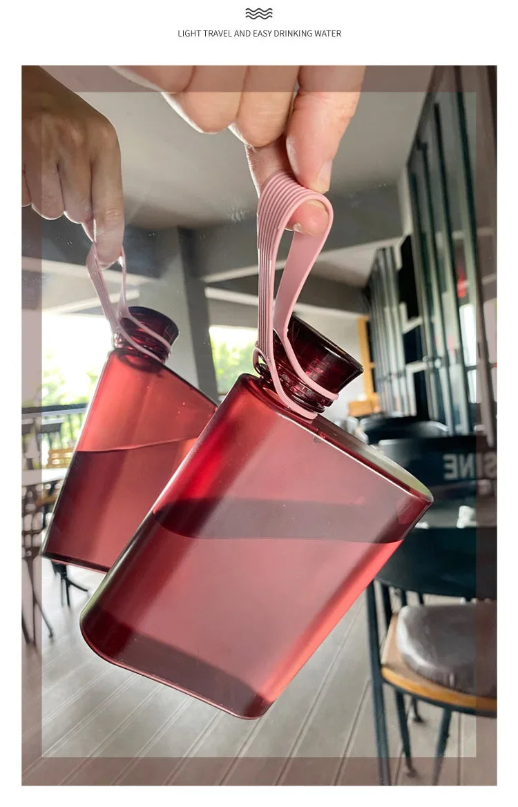 500ML Square Water Bottle Portable A5 Flat Style Water Cup With Handle Outdoor Sports Drinks Kettle Notebook Bottle Drinkware