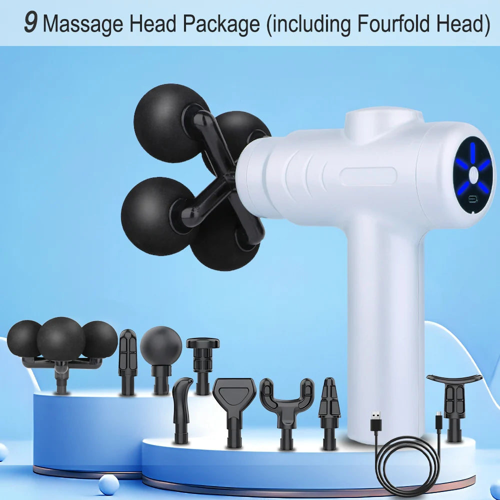 Massage Gun Variable Frequency Dual mode 4x Strike Massager head Massager Body Neck Back Leg Fitness Tool 5 Levels Fascial gun