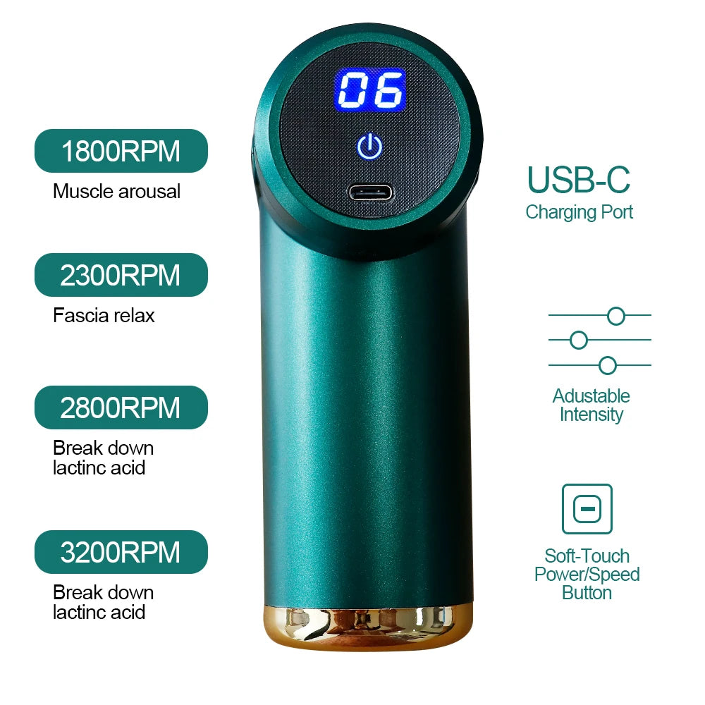 Massage Gun Vibration Massage Machine Deep Muscle Relaxed Therapy LCD Screen 6 Speeds Display Fitness Body Fascia Gun 4 Heads