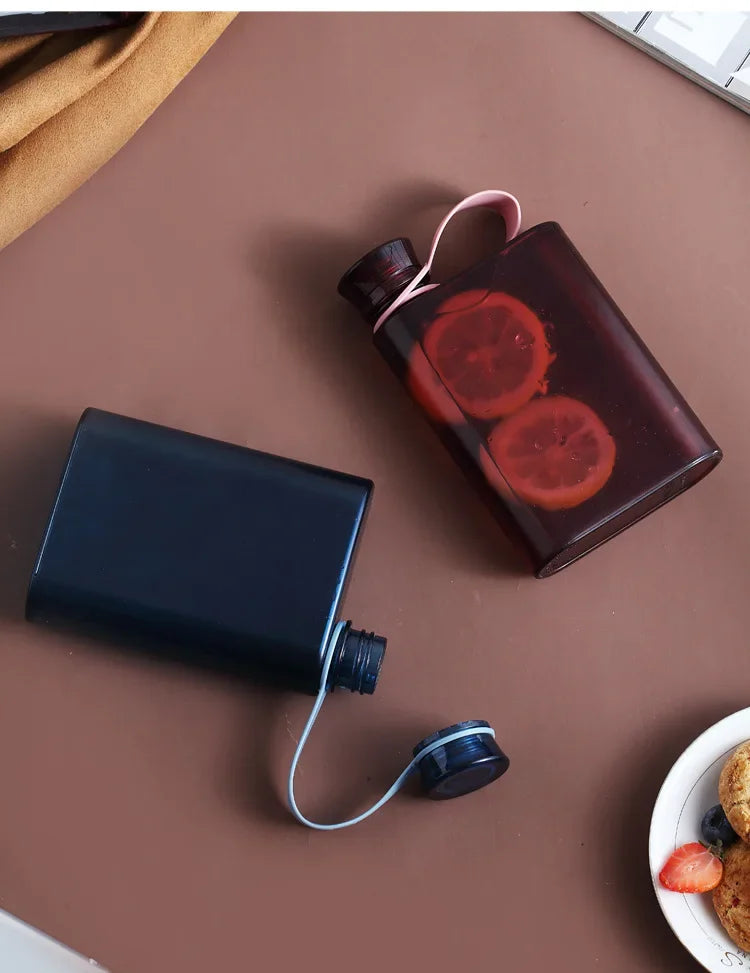 500ML Square Water Bottle Portable A5 Flat Style Water Cup With Handle Outdoor Sports Drinks Kettle Notebook Bottle Drinkware
