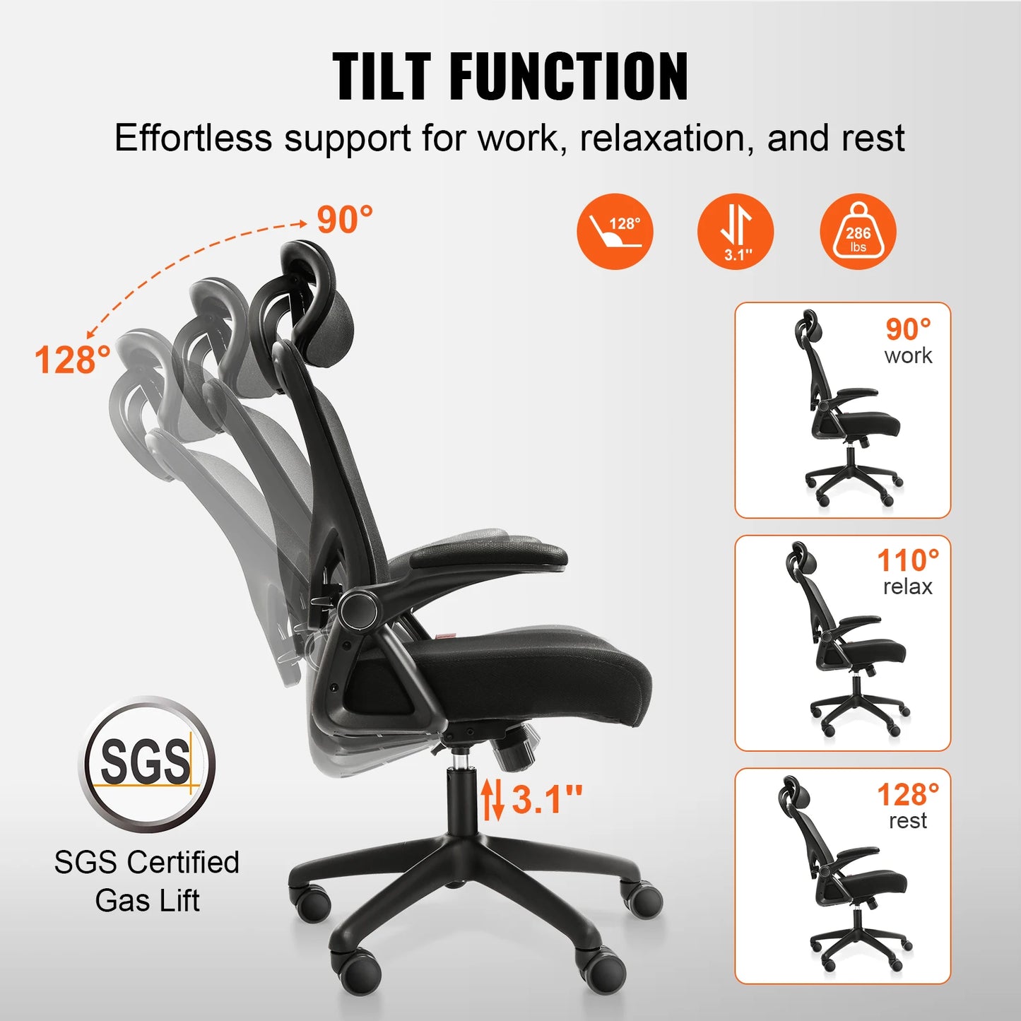 SucceBuy Ergonomic Office Chair w/ Slide Seat/ Mesh Seat/ Adjustable Lumbar Support Angle & Height Adjustable Home Office Chair