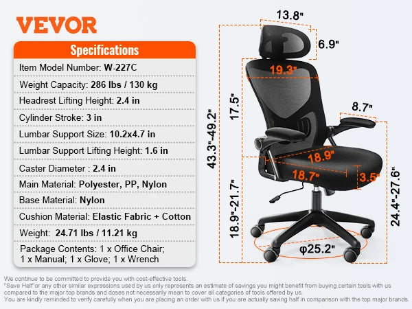 SucceBuy Ergonomic Office Chair w/ Slide Seat/ Mesh Seat/ Adjustable Lumbar Support Angle & Height Adjustable Home Office Chair