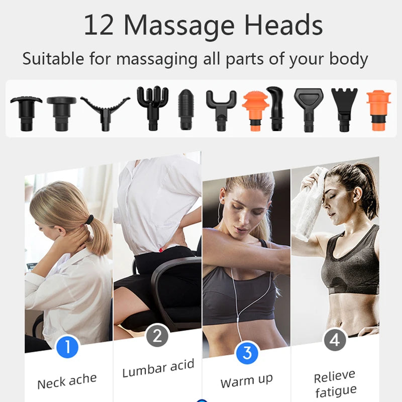 Professional Massage Guns12 Heads Smart Massage Gun For Body Neck Back Electric Handheld Fascia Gun Muscle Relaxation Massager