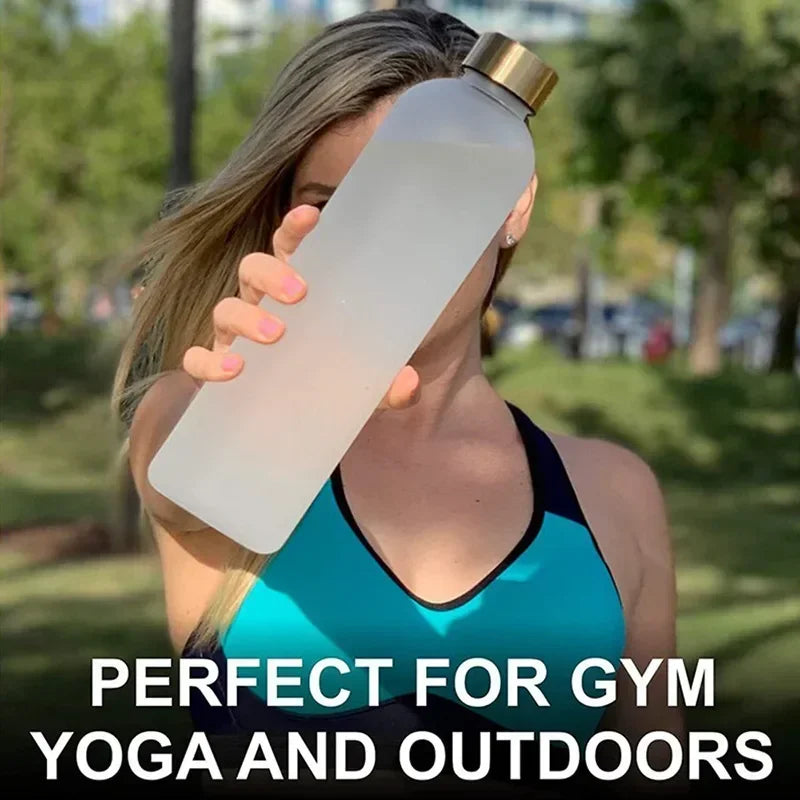 New 1L Water Bottle with Time Stamp BPA Free Reusable Fitness Sports Outdoor Travel Leakproof Water Cup Frosted Kettle
