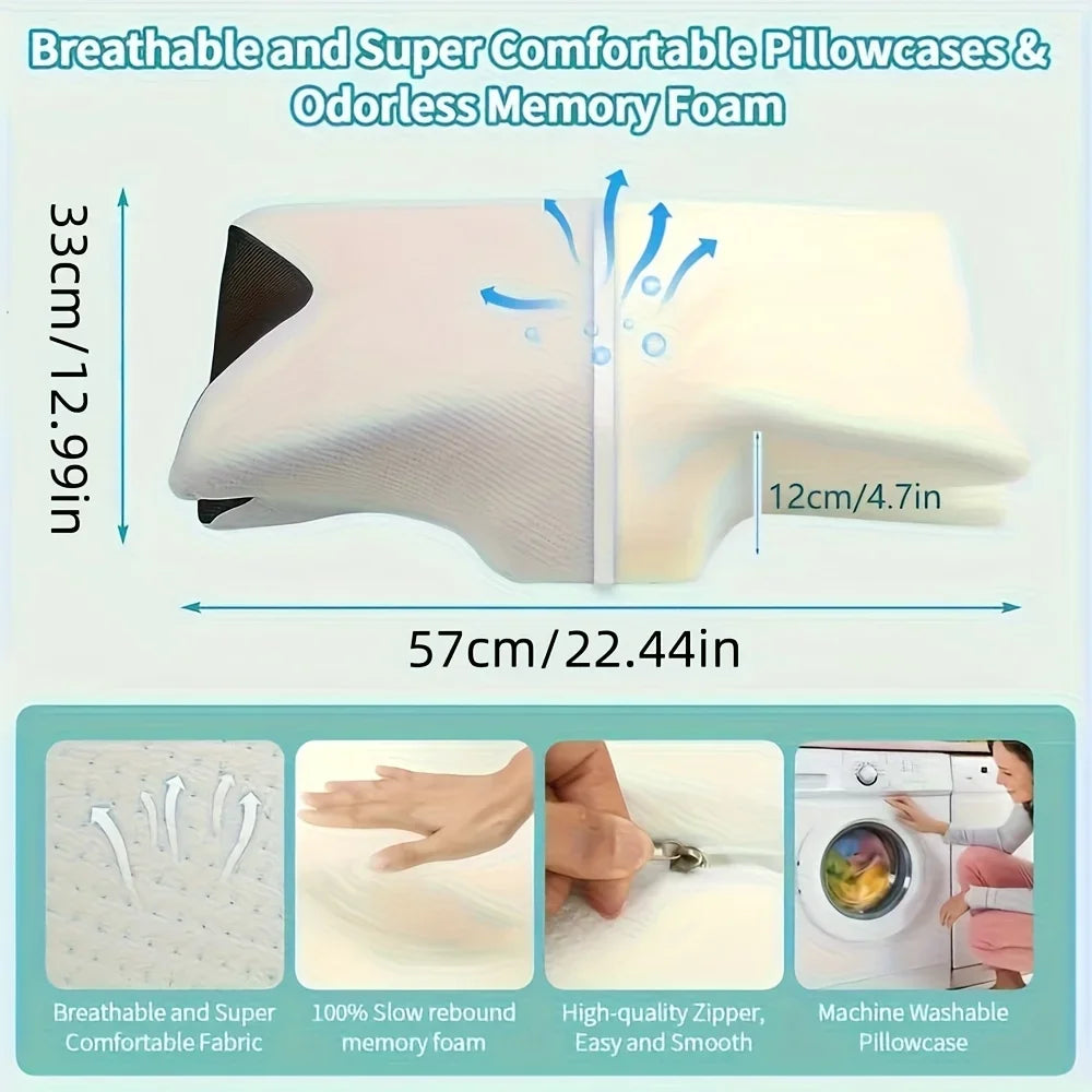 Ergonomic Neck Horn Pillow for Side, Back and Stomach Sleepers - Contoured Design, Shoulder Relaxation, Soft Yet Firm Support