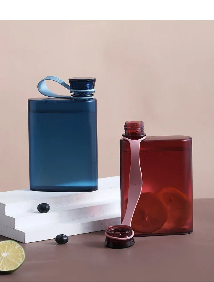 500ML Square Water Bottle Portable A5 Flat Style Water Cup With Handle Outdoor Sports Drinks Kettle Notebook Bottle Drinkware