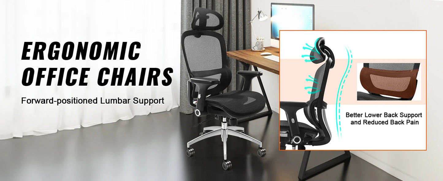 SucceBuy Ergonomic Office Chair w/ Slide Seat/ Mesh Seat/ Adjustable Lumbar Support Angle & Height Adjustable Home Office Chair