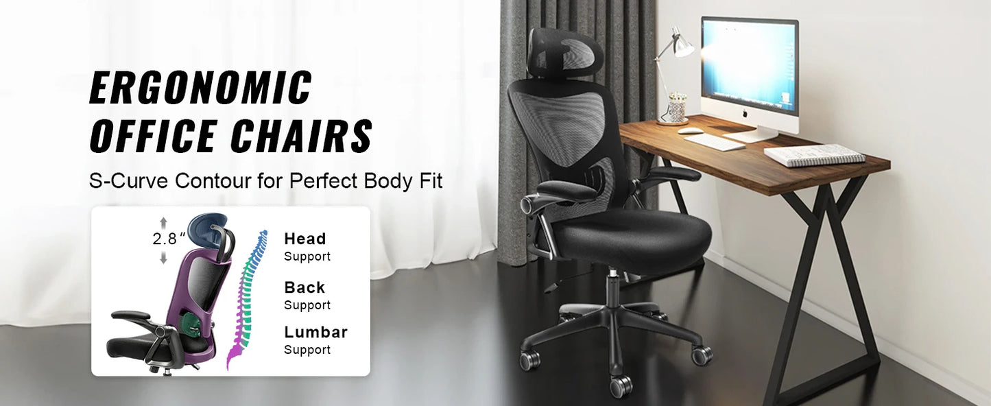 SucceBuy Ergonomic Office Chair w/ Slide Seat/ Mesh Seat/ Adjustable Lumbar Support Angle & Height Adjustable Home Office Chair