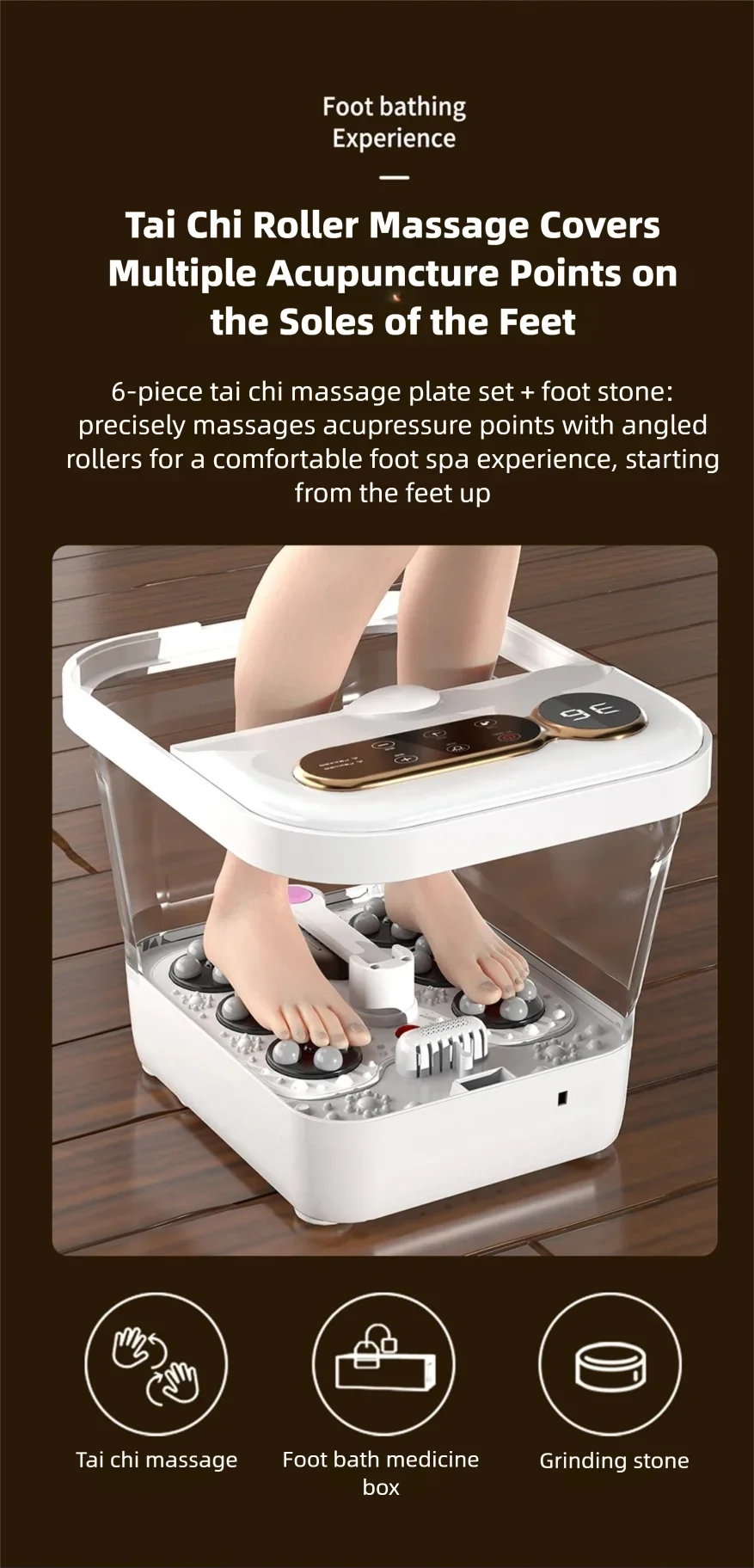 Automatic Foot Spa Bath Massager with Screen Touch Controller Warm Heated Electric Roller for Feet Washing Fatigue Relief Gift
