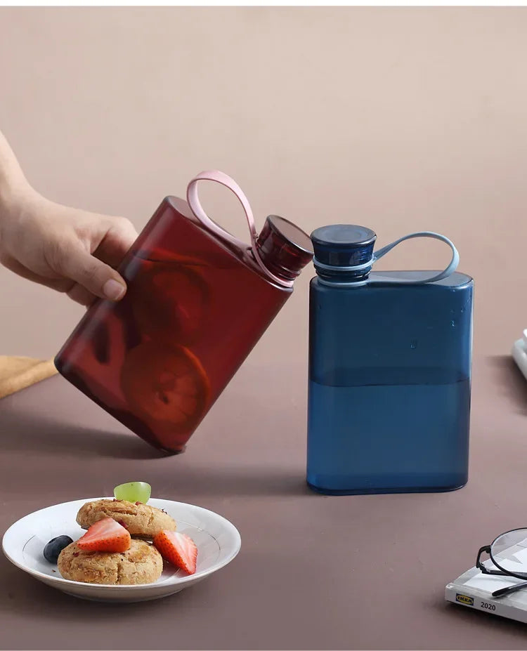 500ML Square Water Bottle Portable A5 Flat Style Water Cup With Handle Outdoor Sports Drinks Kettle Notebook Bottle Drinkware