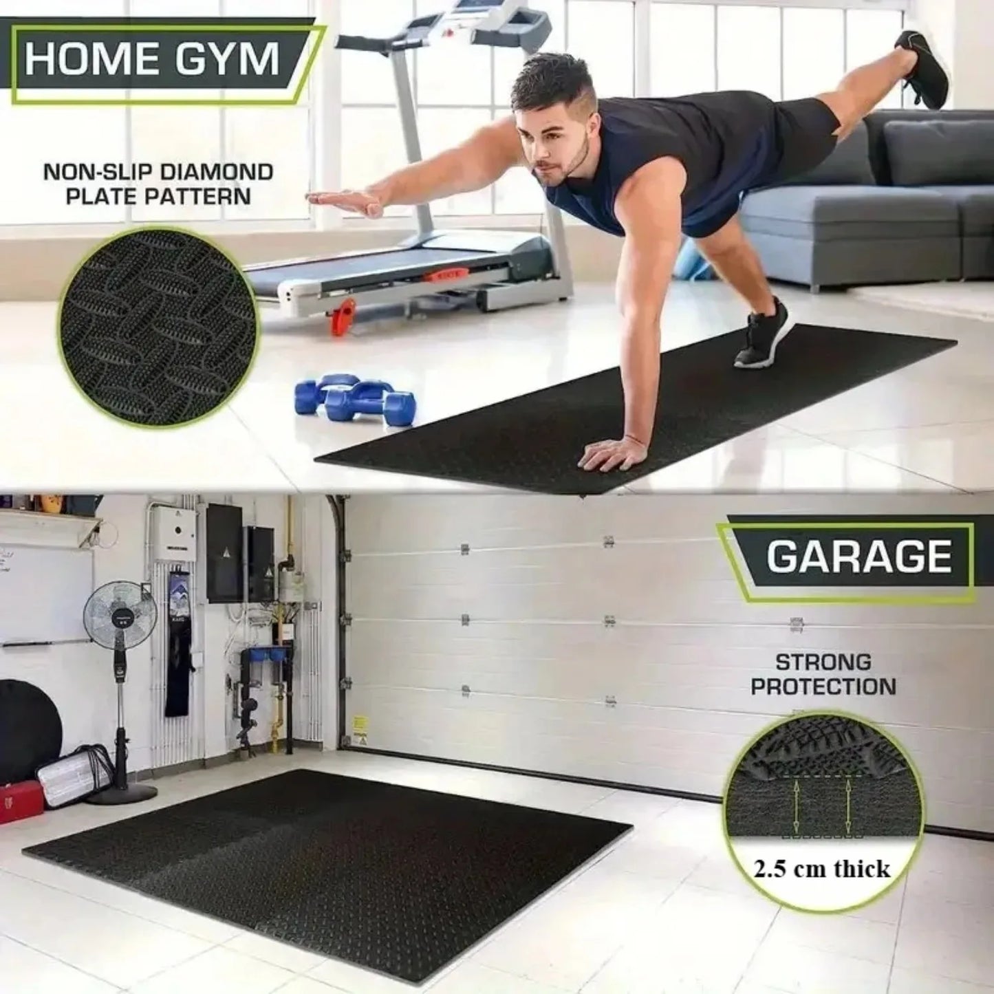 8-Piece Interlocking Gym Mat 2.5cm Thick Non-slip Shock-absorbing Washable Yoga Mat Suitable for Gyms Living Rooms Garages Etc
