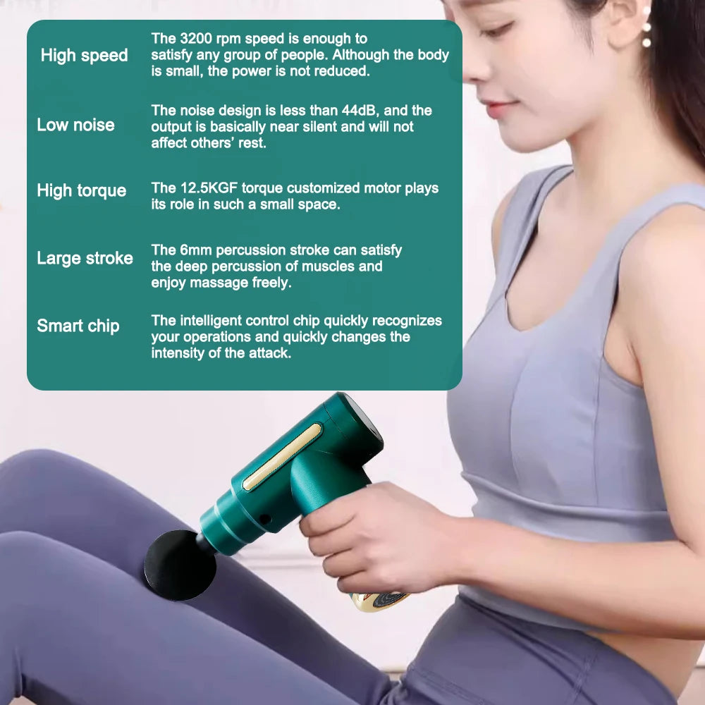 Massage Gun Vibration Massage Machine Deep Muscle Relaxed Therapy LCD Screen 6 Speeds Display Fitness Body Fascia Gun 4 Heads