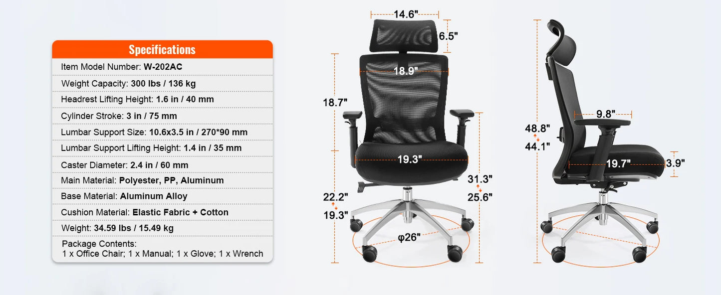 SucceBuy Ergonomic Office Chair w/ Slide Seat/ Mesh Seat/ Adjustable Lumbar Support Angle & Height Adjustable Home Office Chair