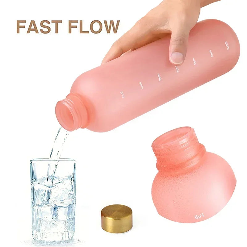 New 1L Water Bottle with Time Stamp BPA Free Reusable Fitness Sports Outdoor Travel Leakproof Water Cup Frosted Kettle