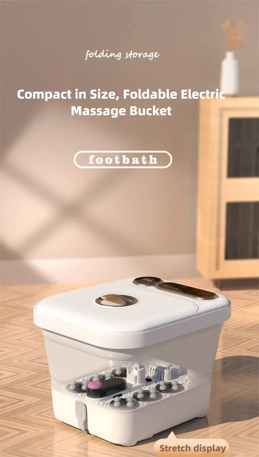 Automatic Foot Spa Bath Massager with Screen Touch Controller Warm Heated Electric Roller for Feet Washing Fatigue Relief Gift