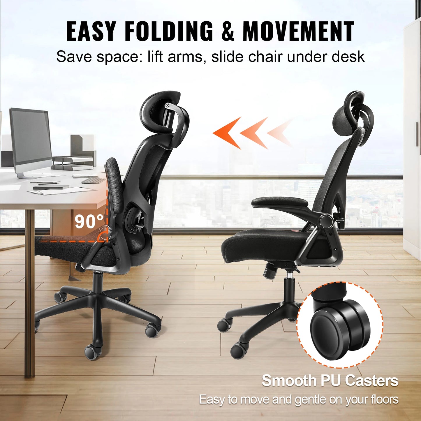 SucceBuy Ergonomic Office Chair w/ Slide Seat/ Mesh Seat/ Adjustable Lumbar Support Angle & Height Adjustable Home Office Chair