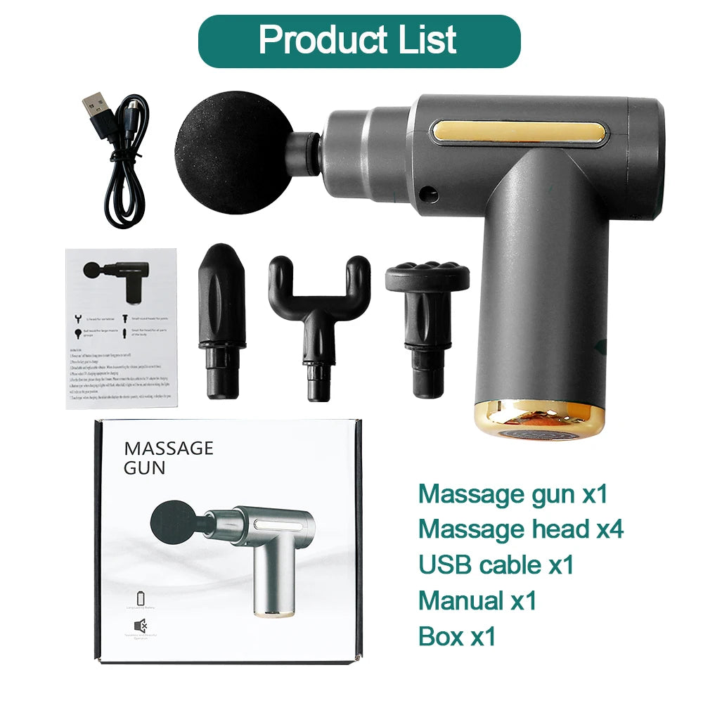 Massage Gun Vibration Massage Machine Deep Muscle Relaxed Therapy LCD Screen 6 Speeds Display Fitness Body Fascia Gun 4 Heads
