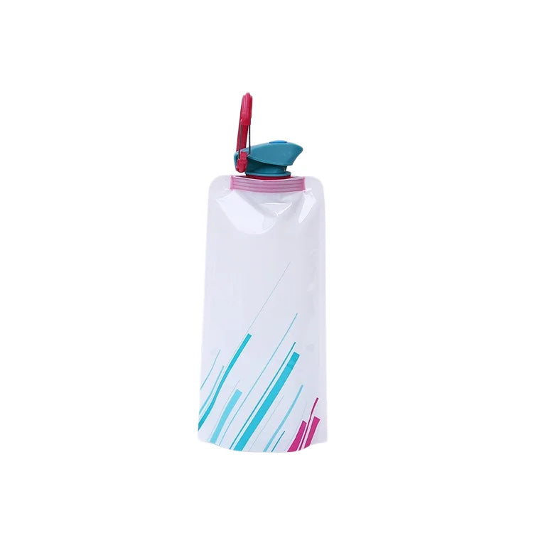 700ml Foldable Water Bottles Flexible Reusable Travel&Camping Water Bottle Water Pouch Soft Flask Water Bag With Carabiner Clip