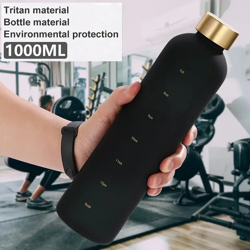 New 1L Water Bottle with Time Stamp BPA Free Reusable Fitness Sports Outdoor Travel Leakproof Water Cup Frosted Kettle