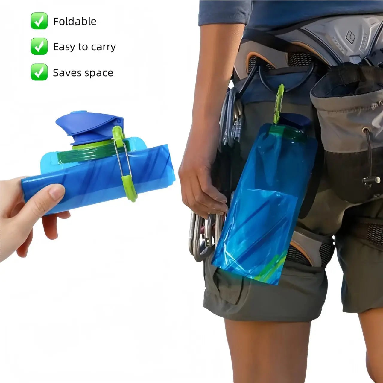 700ml Foldable Water Bottles Flexible Reusable Travel&Camping Water Bottle Water Pouch Soft Flask Water Bag With Carabiner Clip