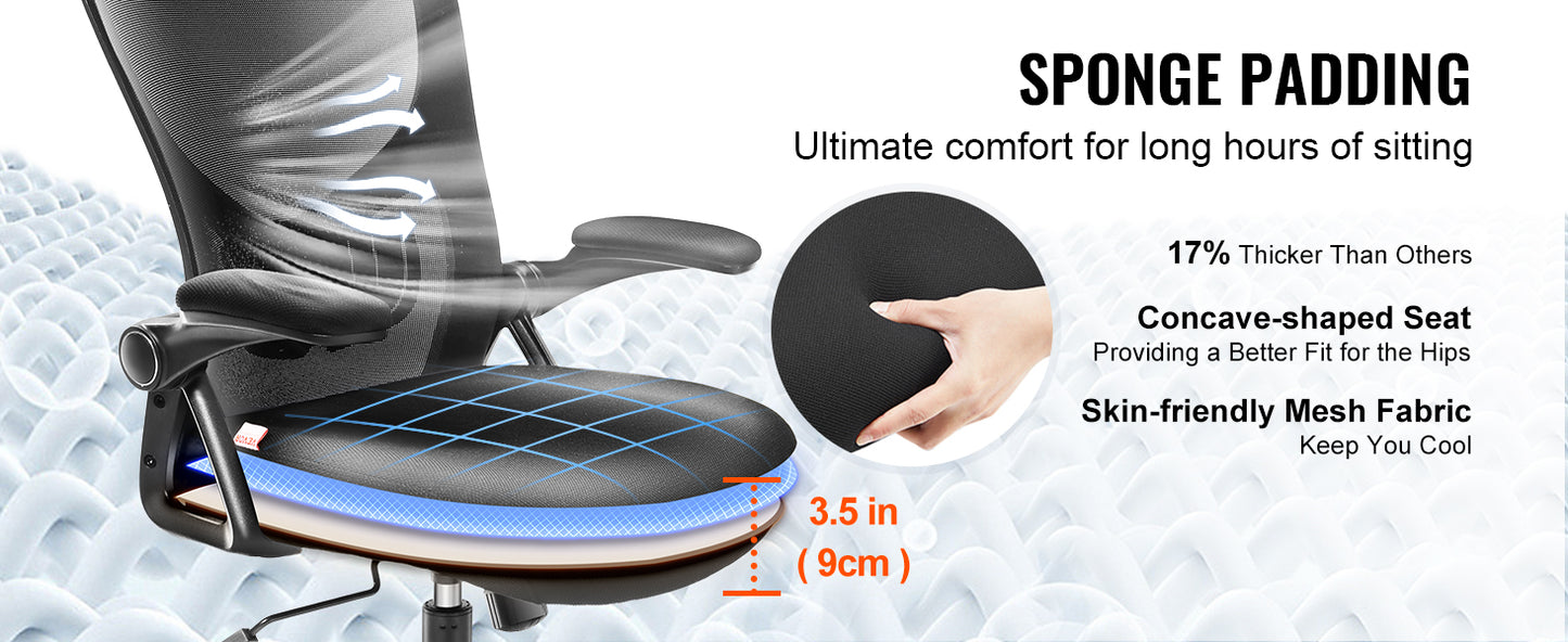 SucceBuy Ergonomic Office Chair w/ Slide Seat/ Mesh Seat/ Adjustable Lumbar Support Angle & Height Adjustable Home Office Chair