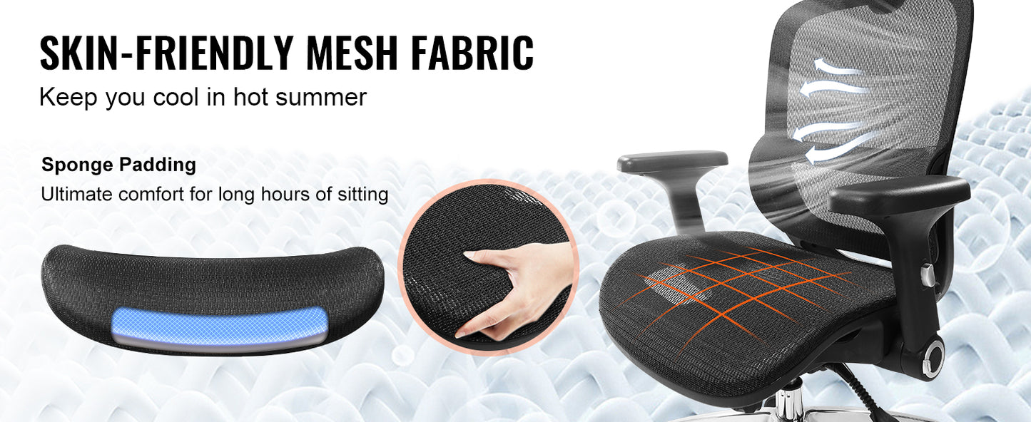 SucceBuy Ergonomic Office Chair w/ Slide Seat/ Mesh Seat/ Adjustable Lumbar Support Angle & Height Adjustable Home Office Chair