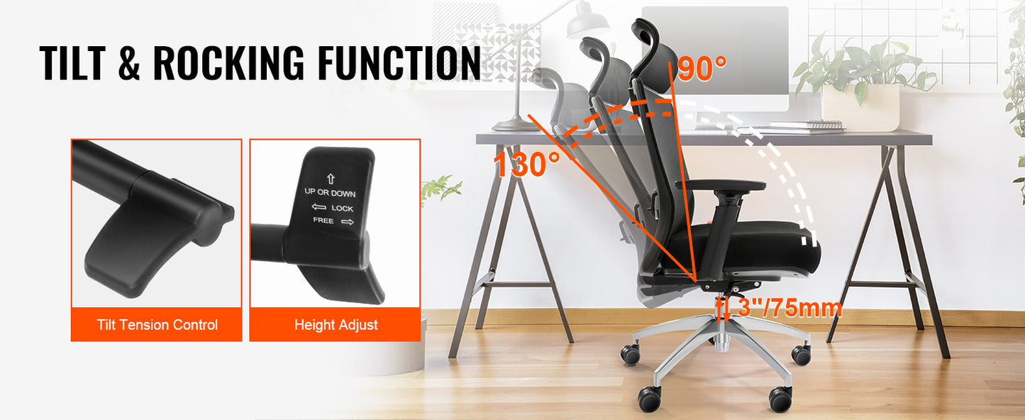 SucceBuy Ergonomic Office Chair w/ Slide Seat/ Mesh Seat/ Adjustable Lumbar Support Angle & Height Adjustable Home Office Chair