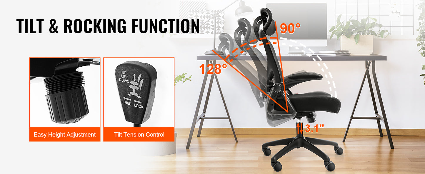 SucceBuy Ergonomic Office Chair w/ Slide Seat/ Mesh Seat/ Adjustable Lumbar Support Angle & Height Adjustable Home Office Chair