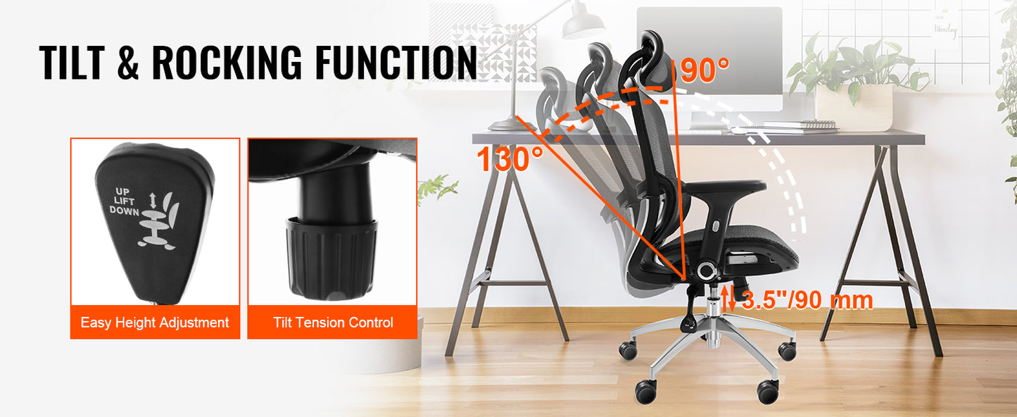 SucceBuy Ergonomic Office Chair w/ Slide Seat/ Mesh Seat/ Adjustable Lumbar Support Angle & Height Adjustable Home Office Chair